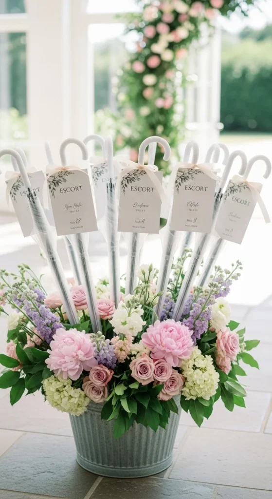 10. Clear Umbrella Escort Cards