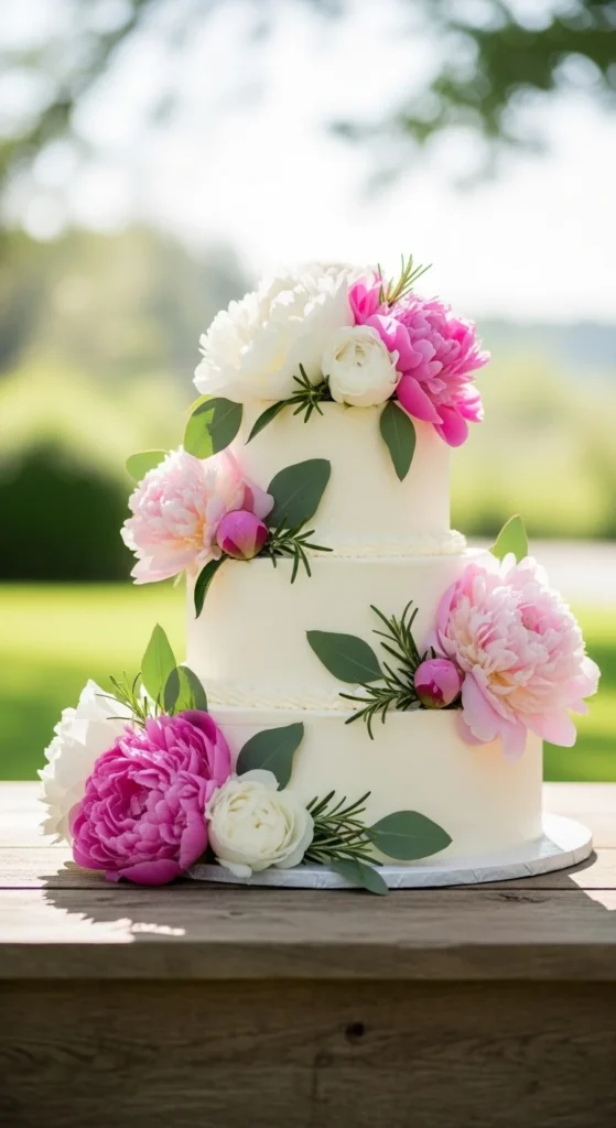 12. Simple Buttercream Cake with Real Flowers