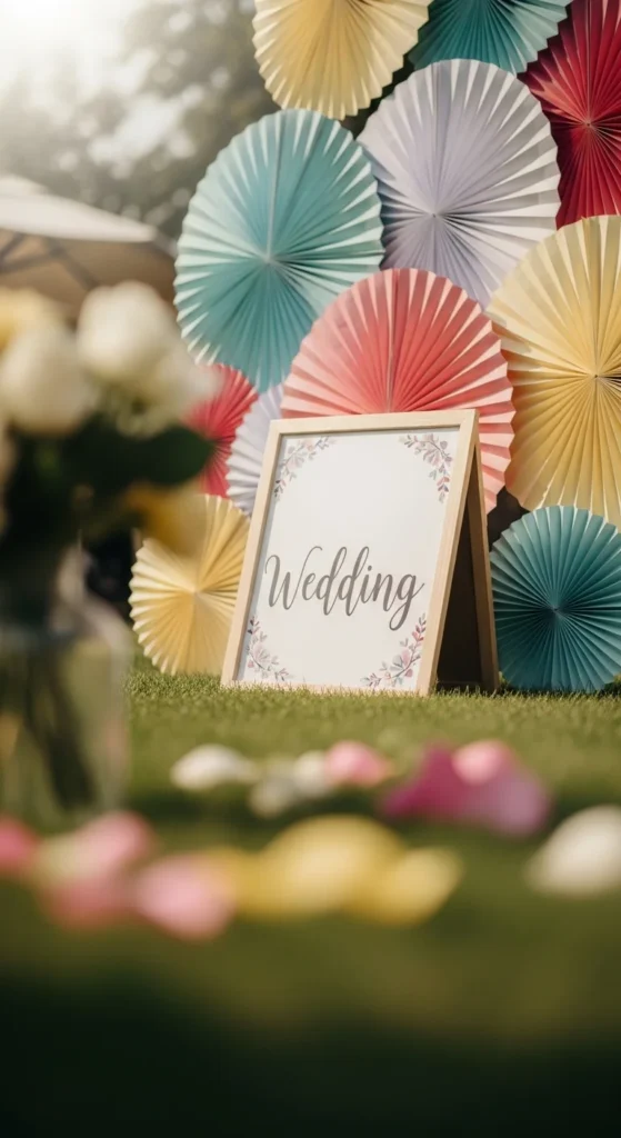 14. Pastel Paper Fan Backdrop Sign