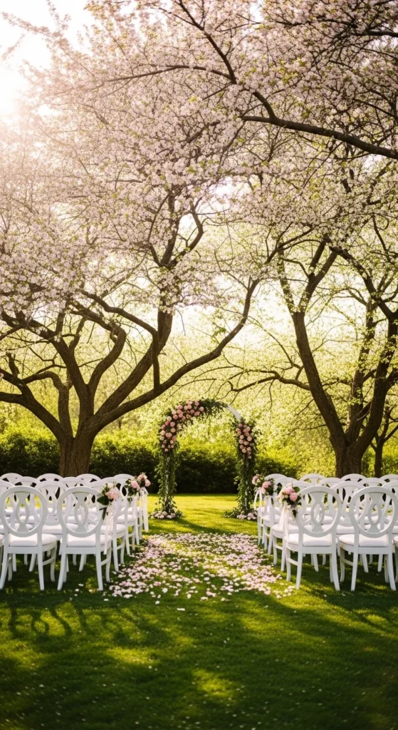2. Outdoor Garden Ceremony Under Full Bloom Trees