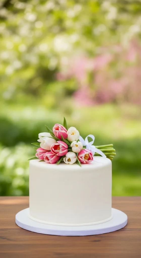 6. Tulip-Topped Minimalist Cake
