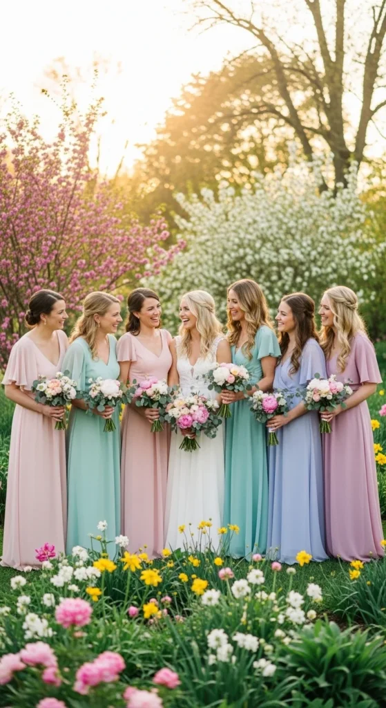 8. Soft Pastel Bridesmaid Dresses